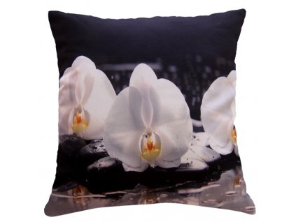 Polštář ORCHIDEJE  40x40cm fototisk 3D motiv s bílými orchidejemi MyBestHome