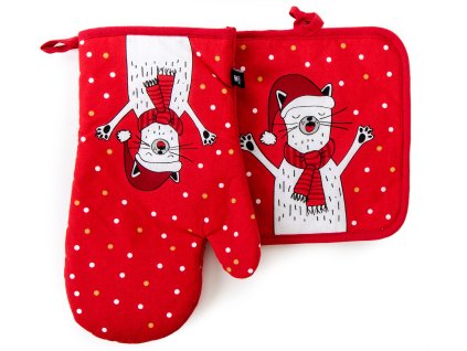 Kuchyňský set rukavice/chňapka WINTER JOY červená 18x30 cm/20X20 cm ESSEX