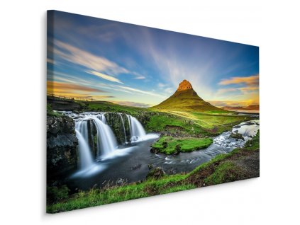 Plátno Vodopád Na Pozadí Hory Kirkjufell Na Islandu