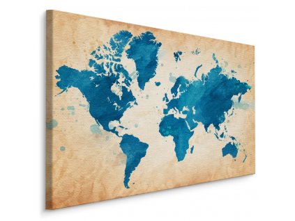 Plátno Mapa Světa V Modrých Tónech