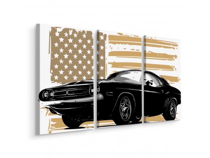 Vícedílné plátno Auto S Pozadím Vlajky Usa