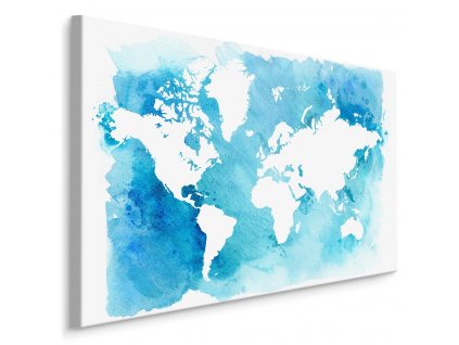 Plátno Modrá A Bílá Mapa Světa