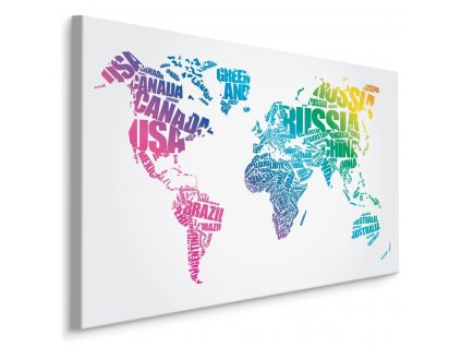 Plátno Mapa Světa S Barevnými Nápisy