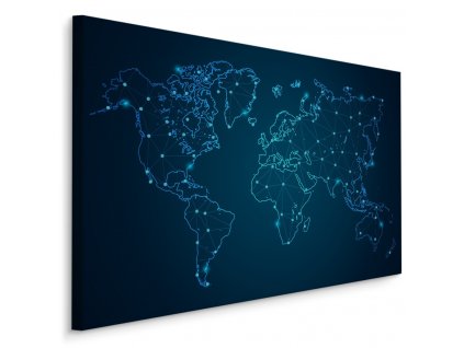 Plátno Hvězdná Modrá Mapa Světa