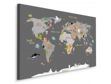 Plátno Mapa Světa Se Zvířaty