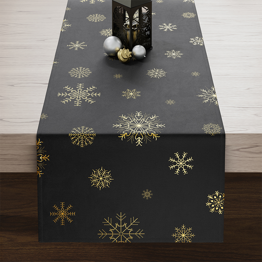 Ubrus - běhoun na stůl SNOWFLAKE černá/zlatá 40x140 cm Mybesthome