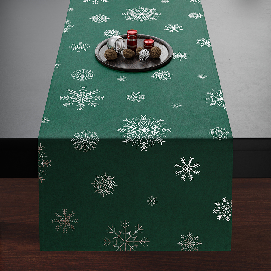 Ubrus - běhoun na stůl SNOWFLAKE smaragdová/stříbrná 40x140 cm Mybesthome