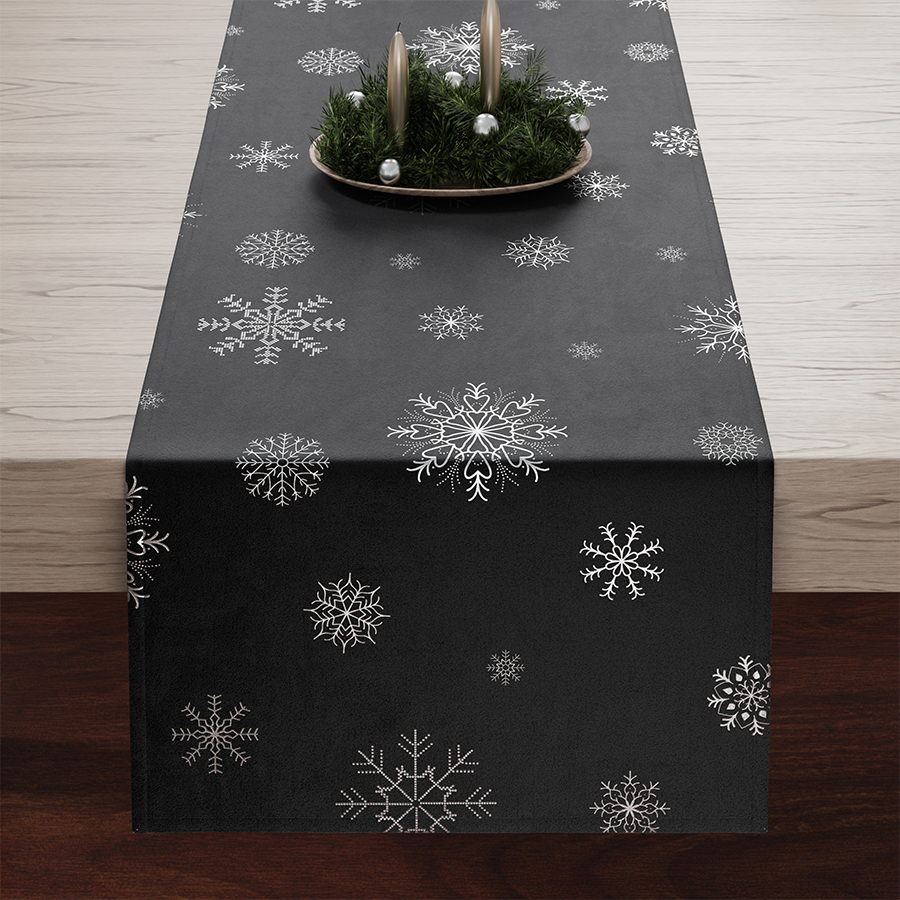 Ubrus - běhoun na stůl SNOWFLAKE černá/stříbrná 40x140 cm Mybesthome