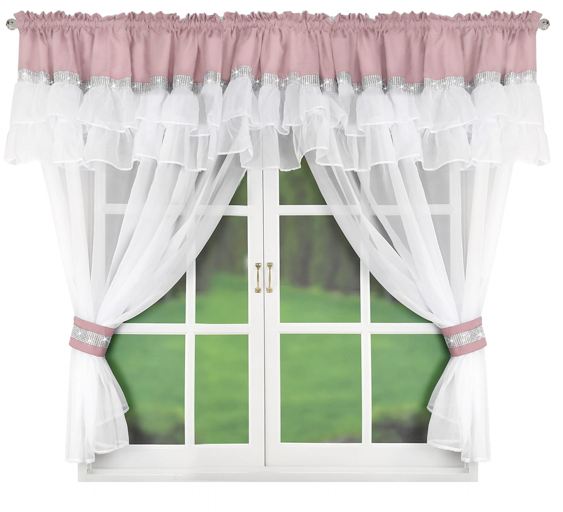 Dekorační krátká záclona s ozdobným volánem se zirkony FLORENCE bílá/růžová 400x150 cm MyBestHome