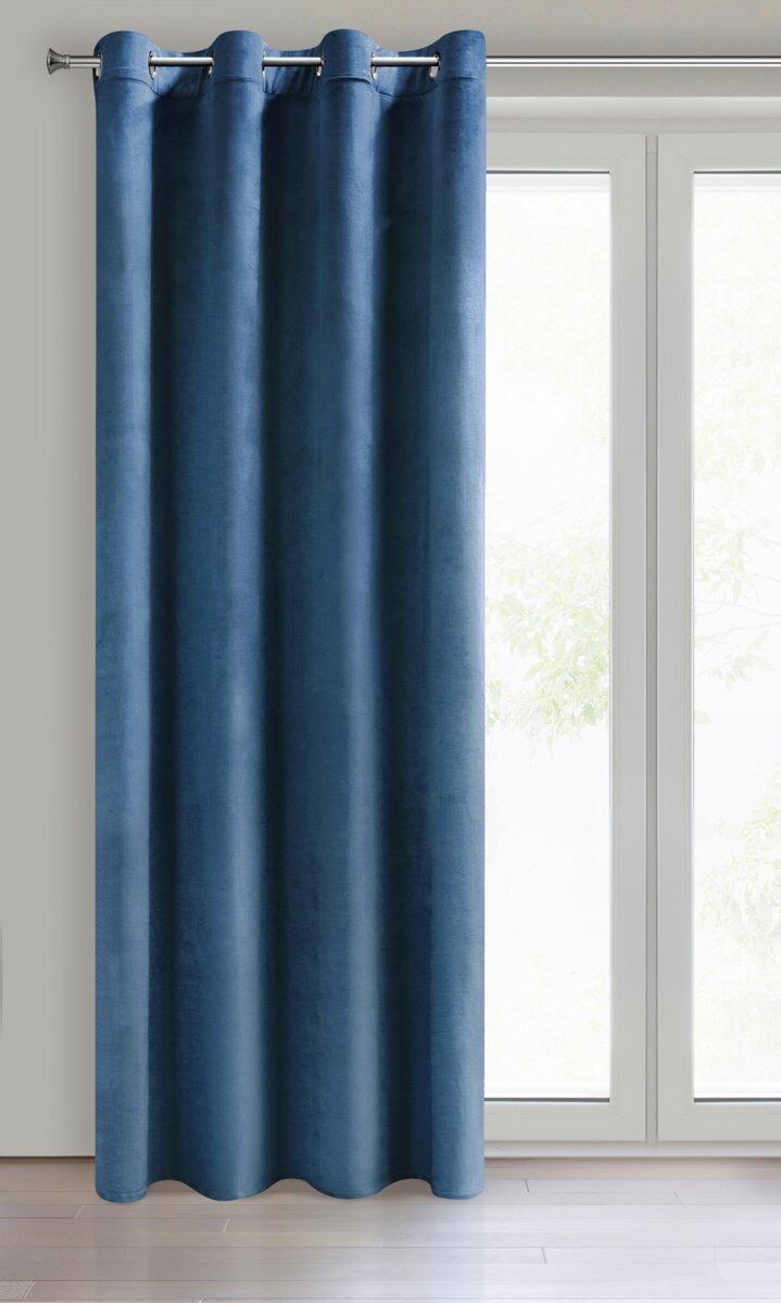 Dekorační jednobarevný velvet závěs s kroužky VALERIA modrá 140x250 cm (cena za 1 kus) MyBestHome