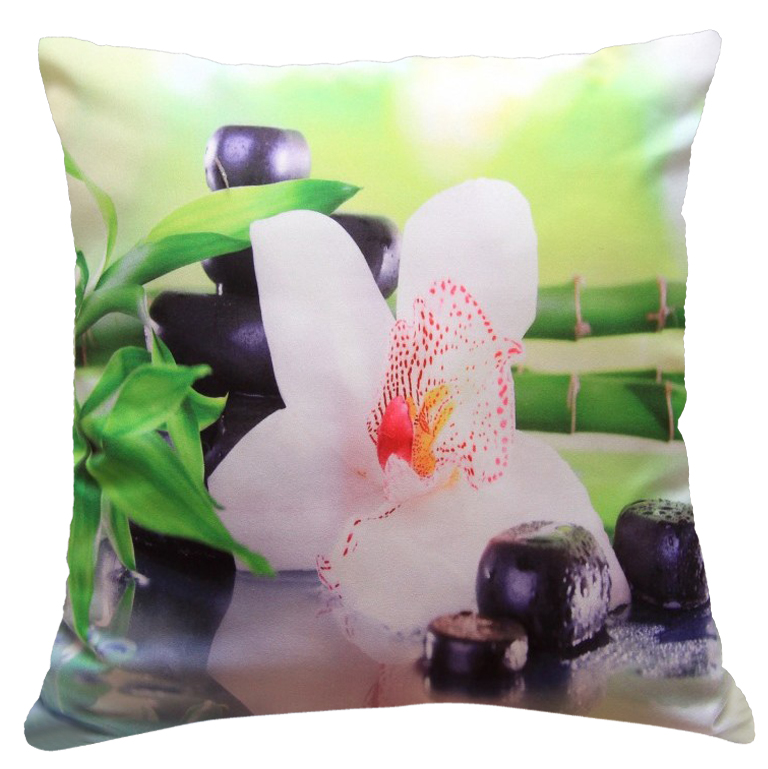 Polštář BÍLÁ ORCHIDEJ S BAMBUSEM zelená MyBestHome 40x40cm fototisk 3D motiv bílá orchidej s bambuse Varianta: Povlak na polštář s výplní, 40x40 cm