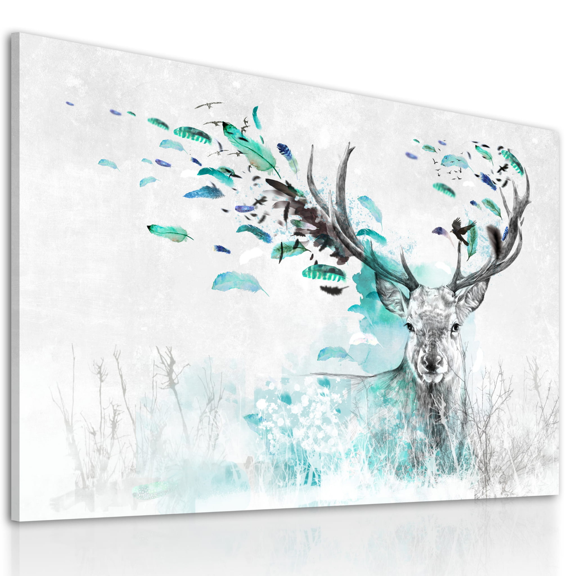 Obraz na plátně DEER WITH FEATHERS - TYRKYS různé rozměry Ludesign ludesign obrazy: 80x60 cm