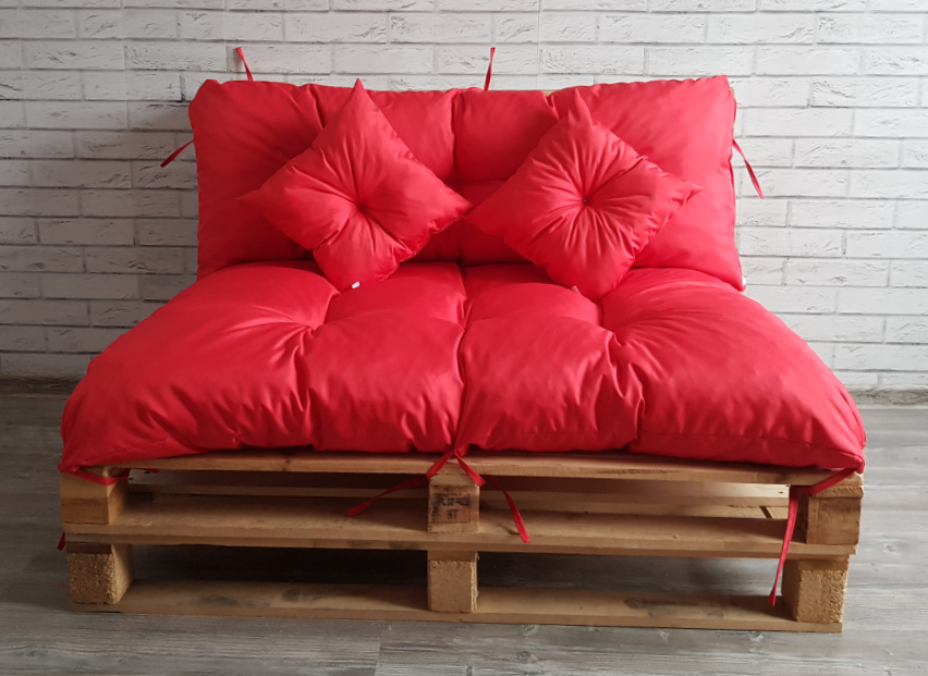 Polstr CARLOS SET - sedák 120x80 cm, opěrka 120x40 cm, 2x polštáře 30x30 cm, červená, Mybesthome