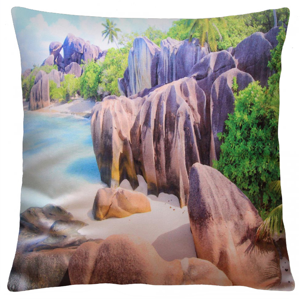 Polštář EXOTIC 40x40cm fototisk 3D motiv skalnaté pobřeží MyBestHome Varianta: Povlak na polštář, 40x40 cm