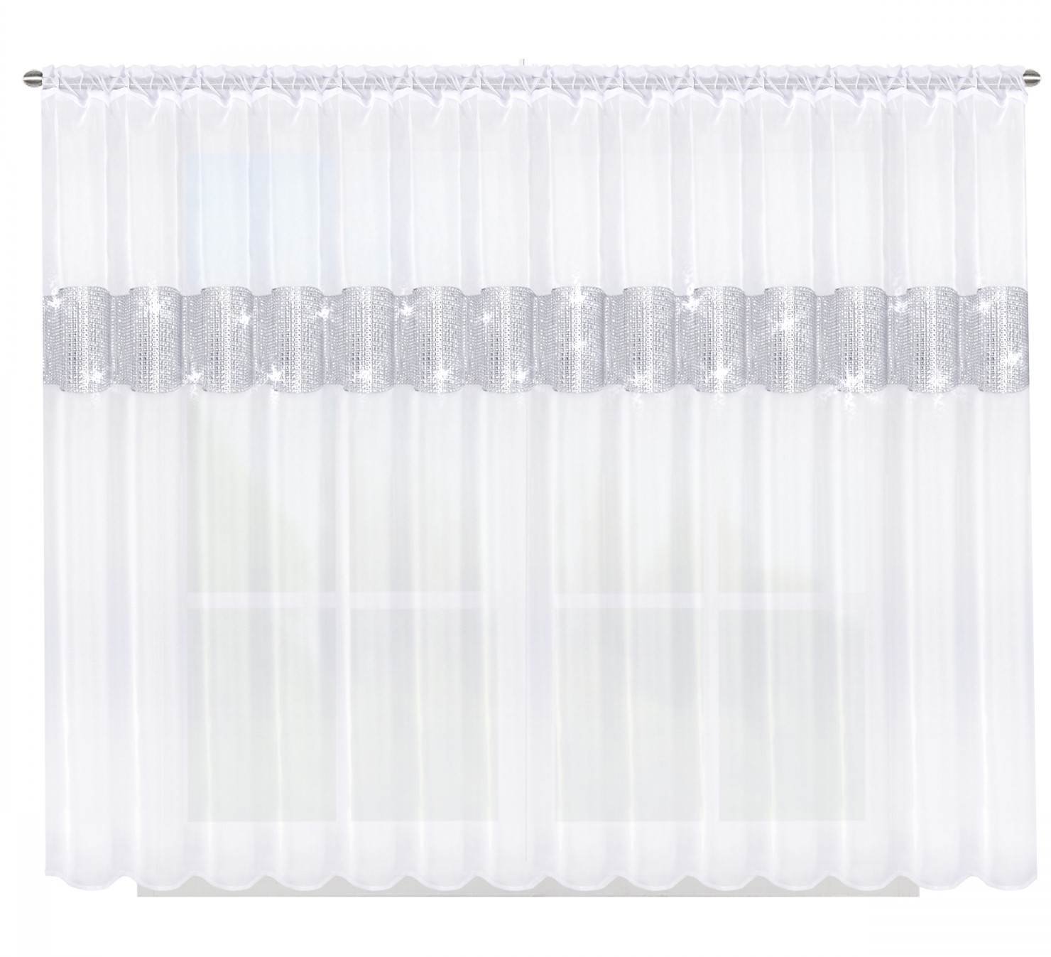 Dekorační krátká záclona se zirkony DENISE bílá 300x150 cm nebo 400x150 cm MyBestHome Rozměr: 300x150 cm