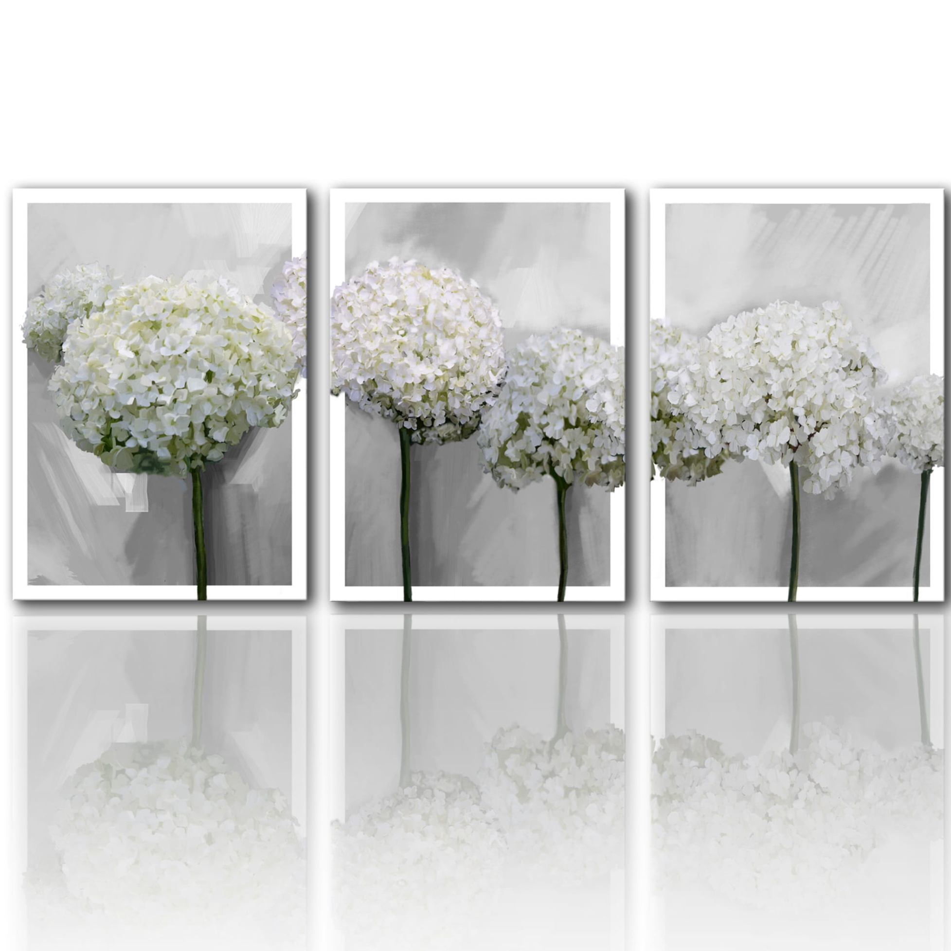 Obraz na plátně HORTENZIE bílé květy set 3 kusy různé rozměry Ludesign ludesign obrazy: 3x 50x70 cm