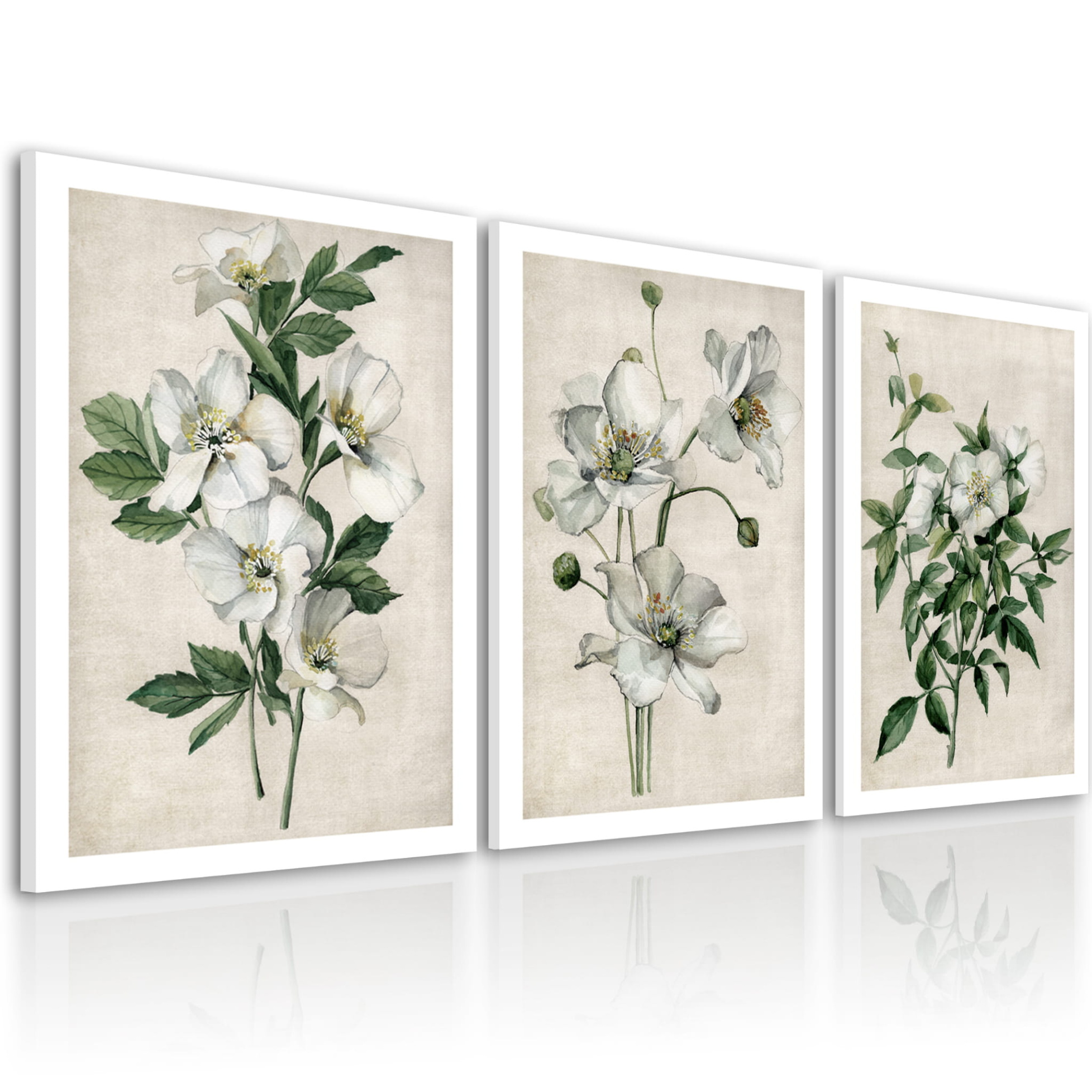 Obraz na plátně WHITE FLOWERS set 3 kusy různé rozměry Ludesign ludesign obrazy: 3x 50x70 cm