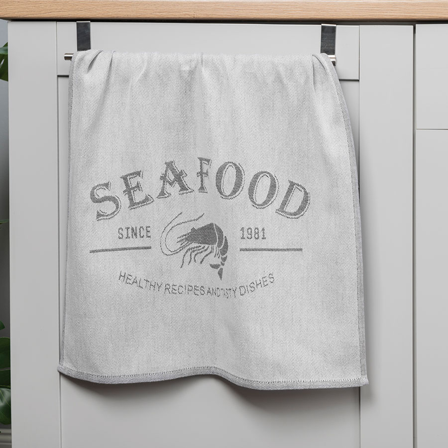 Bavlněná utěrka SEAFOOD šedá 100% bavlna 50x70 cm MyBestHome