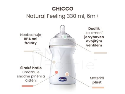 Láhev kojenecká CHICCO Natural Feeling 330 ml, neutral 6m +