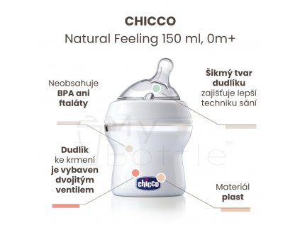 Láhev kojenecká CHICCO Natural Feeling 150 ml, neutral 0m +