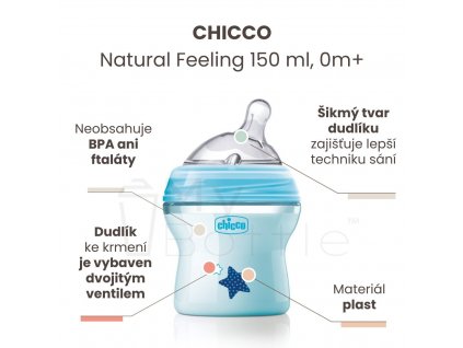 Láhev kojenecká CHICCO Natural Feeling 150 ml, chlapec 0m +