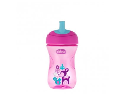 Pokročilý hrnek CHICCO s brčkovým náustkem, růžový 12m+ 266 ml