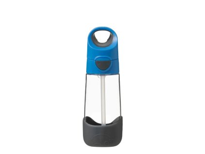 Plastová láhev na pití s brčkem b.box - modrá/šedá 450 ml