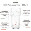 Sklenice na pivo RONA BEER Pint glass 6 ks - 630 ml