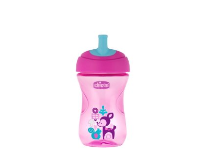 Pokročilý hrnček CHICCO so slamkovým náustkom, rúžový 12m+ 266 ml
