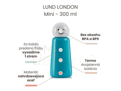 Termo fľaša LUND LONDON Skittle Bottle Mini 300ml - Sky Blue & White wink
