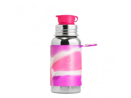 Nerezová fľaša do školy so športovým uzáverom Pura - ružovo/biela 550 ml