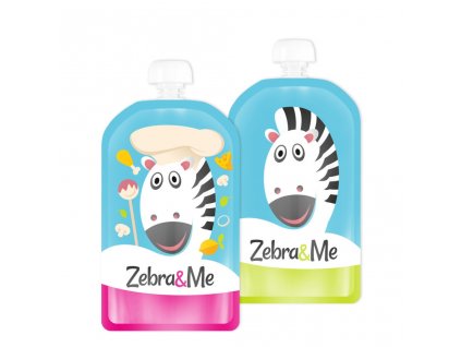 Plniteľné kapsičky pre deti na opakované použitie Zebra&Me - kuchár + zebra 2ks, 150 ml