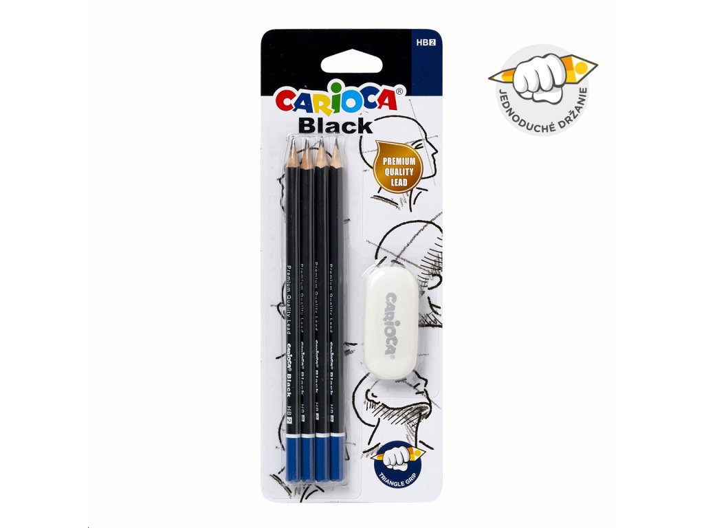 Súprava trojhranných ceruziek Black, 2/HB, s gumou, blister, 4 ks