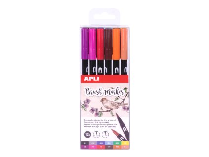 Štetcové fixky BRUSH DUO – Súprava, 12 farieb