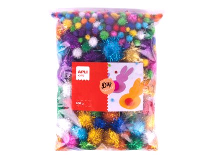 POM – POM guľky s trblietkami – Jumbo pack, 400 ks, mix veľkostí a farieb