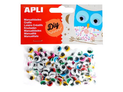 MOVING EYES – oči okrúhle s riasami, Ø 10 mm, Samolepiace, mix farieb