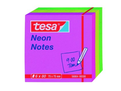 Samolepiace Poznámkové bločky Neon, 75 × 75 mm, mix farieb - 6 ks