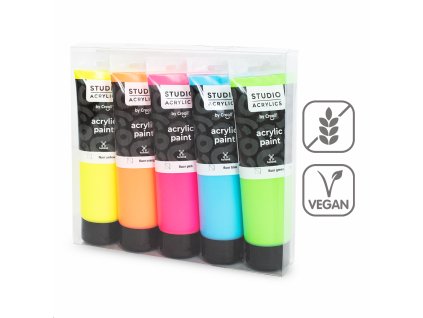 Súprava fluorescenčných akrylových farieb Studio acrylics, 5 × 120 ml, mix farieb