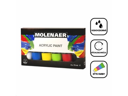 Súprava akrylových farieb Molenaer, 6x 75 ml, mix farieb
