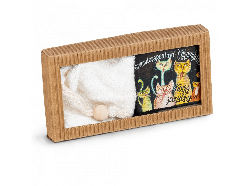 Dárkový balíček s kočičími jazýčky a velejemným sáčkem na mýdlo