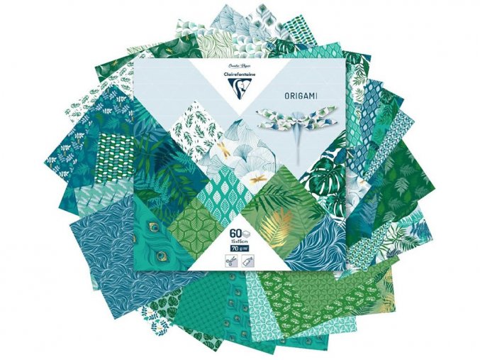 Clairefontaine 95354C - Papíry na origami 15x15 cm, 60 ks, zelené listy