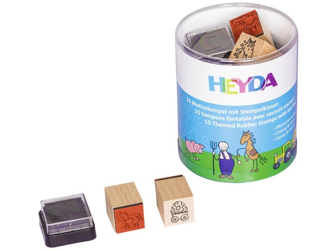 Heyda 204888488 - Gumová razítka na dřevě - Farma - 15 ks