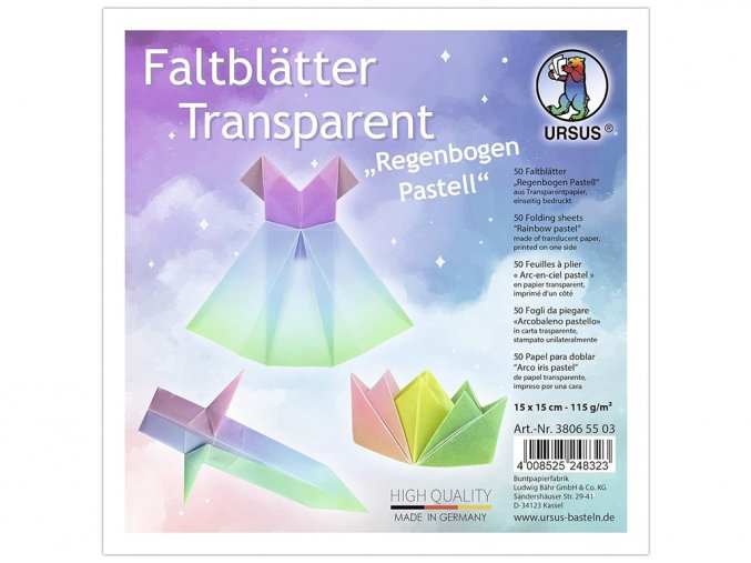 URSUS 3806/5503 Origami papíry Transparentní pastelové duhové