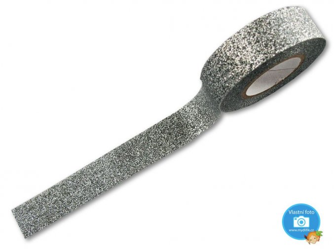 Folia 28509 - dekorační lepící glitrová washi páska stříbrná