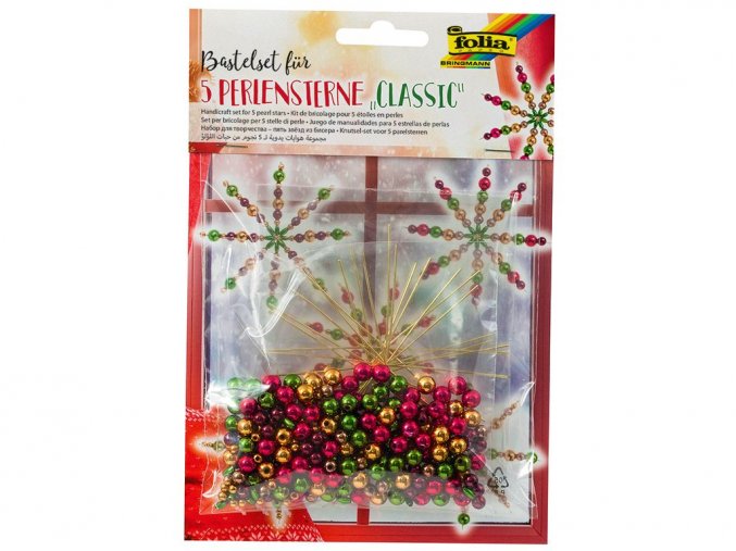 Folia 12540 - Sada na výrobu hvězd z perliček - barvy klasické vánoční