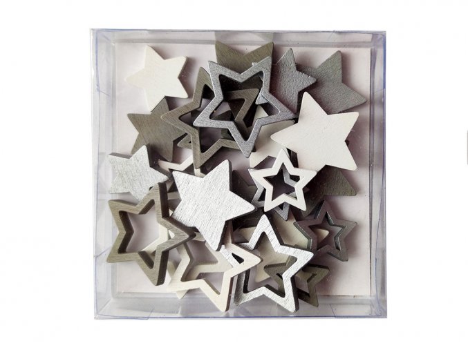 Anděl Přerov 4940 - Dřevěné hvězdičky šedé a bílé, 24 ks