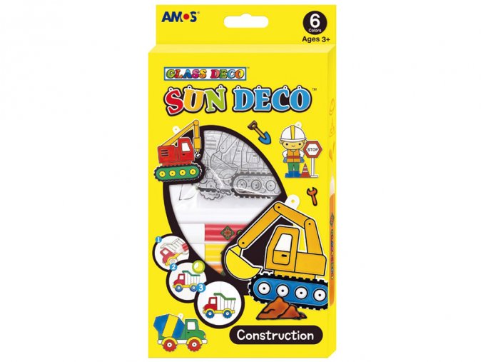 Amos 6421 Souprava barev na sklo 6 ks + šablonky Stavební stroje