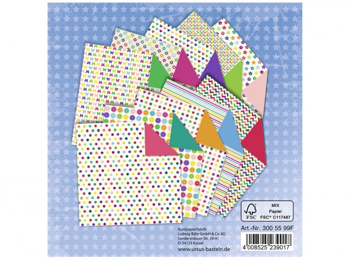 URSUS 300/55 Origami papíry  Mini mix, 15x15 cm, 120 listů