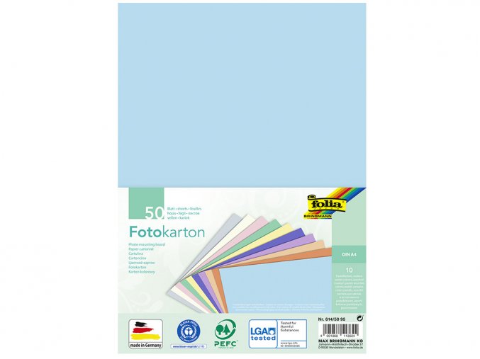 Folia 614/5095- Barevný fotokarton pastelové barvy - 300 g/m2, 50 listů, 10 barev, A4