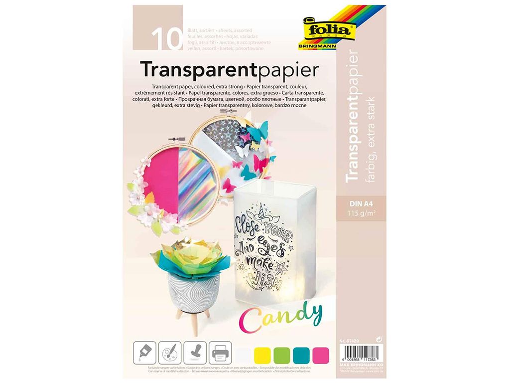 Folia - Max Bringmann Transparentní papír Candy - 10 listů, 5 barev